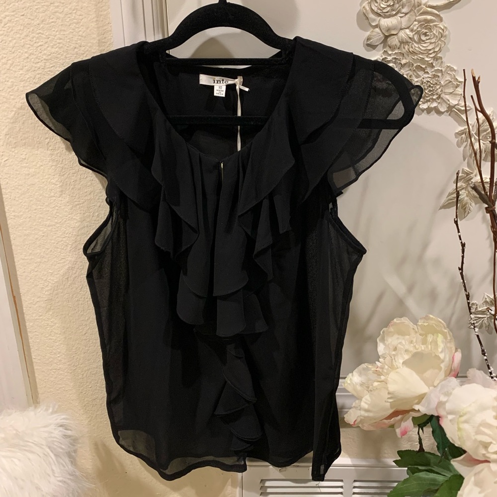 into brand fashion with love, deep tank top, deep V neck casual blouse, size 10